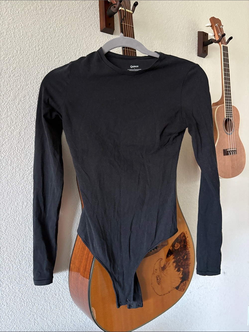 Quince Black Long Sleeve Bodysuit Crewneck
